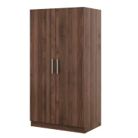 2-Door Wooden Wardrobe Armoire with 3 Storage Shelves, Solid Wood and MDF, 31.5" L x 20" W x 67" H, Brown(m-9)