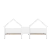 Double Twin Size Platform Bed with House-Shaped Headboard, Built-in Nightstand, Solid Wood Construction, 99.5" L x 78" W x 48" H, White(m-13)