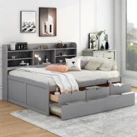 Classic Style Full Size Wooden Captain Bed with Built-in Bookshelves, 3 Storage Drawers, and Trundle, 79" L x 104.5" W x 47" H, Light Gray(m-1)