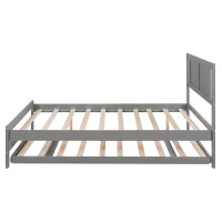 Full Size Platform Bed with Adjustable Trundle, Solid Pine Wood and MDF, 78" L x 97.5" W x 39.5" H, Gray(m-14)