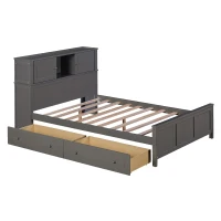 Vinsetto Full Size Platform Bed with Storage Headboard, Sliding Door, 2 Drawers, Solid Wood and MDF, 89" L x 58" W x 42" H, Gray(m-10)