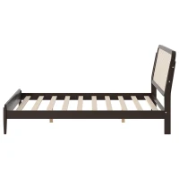 Vinsetto Queen Size Wood Storage Platform Bed with LED Light, Rattan Headboard, No Box Spring Needed, 84.5" L x 63" W x 39.5" H, Antique Espresso(m-11)