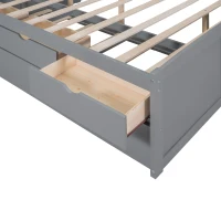 Classic Style Full Size Wooden Captain Bed with Built-in Bookshelves, 3 Storage Drawers, and Trundle, 79" L x 104.5" W x 47" H, Light Gray(m-7)