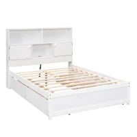 Vinsetto Full Size Platform Bed with Storage Headboard, Charging Station, and 4 Drawers, Solid Wood and MDF, 85" L x 55" W x 48" H, White(m-2)