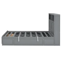 Wood Queen Size Hydraulic Platform Bed with Storage LED Headboard, Charging Station, and 2 Drawers, 90.5" L x 63" W x 47" H, Gray(m-19)