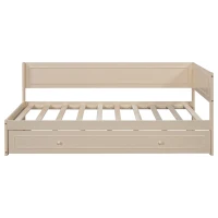 Vinsetto Vintage Style Twin Size Wood Daybed with Trundle and Guardrail, Solid Wood Construction, 77" L x 40.5" W x 31.5" H, Beige(m-8)