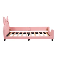 Twin Size Upholstered Daybed with Carton Ears Shaped Headboard, Sturdy Wood Frame, Easy Assembly, 80" L x 41" W x 37" H, Pink(m-11)