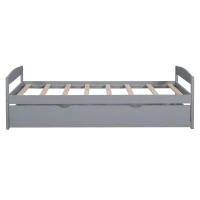 Twin Size Platform Bed with Twin Size Trundle, Headboard and Footboard, Sturdy Pine Wood Construction, 77.5" L x 40.5" W x 22" H, Gray(m-11)