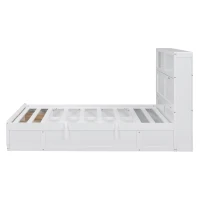 Wood Full Size Hydraulic Platform Bed with Storage LED Headboard, Charging Station, and 2 Drawers, 86" L x 56.5" W x 47" H, White(m-14)