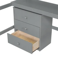 Wood Twin Size Loft Bed with Desk, Blackboard, Storage Box, Shelf, and 3 Drawers, 79" L x 42" W x 69.5" H, Gray(m-7)