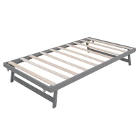 Full Size Platform Bed with Adjustable Trundle, Solid Pine Wood and MDF, 78" L x 97.5" W x 39.5" H, Gray(m-8)