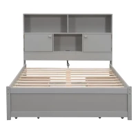 Vinsetto Full Size Platform Bed with Storage Headboard, Charging Station, 4 Drawers, Solid Wood and MDF, 85" L x 55" W x 48" H, Gray(m-11)