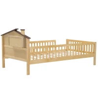 Twin Size Wood Platform Bed with House-Shaped Headboard, LED Light, Built-in Storage, 82" L x 41" W x 36" H, Natural(m-12)