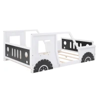 Full Size Classic Car-Shaped Platform Bed with Wheels, Sturdy Pine Wood and MDF Frame, Easy Assembly, 77.5" L x 57" W x 32" H, White(m-10)