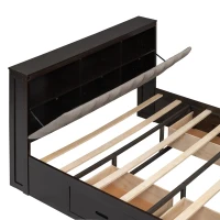 Wood Queen Size Platform Bed with Storage Headboard, Shoe Rack, and 4 Drawers, 90.5" L x 63" W x 43" H, Espresso(m-7)