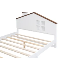 Full Size House Platform Bed with LED Lights, Multi-Storage, and Sturdy Pine Wood Construction, 87.5" L x 58.5" W x 39.5" H, White(m-9)