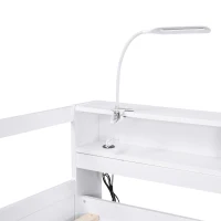 Twin XL Wood Daybed with 2 Trundles, 3 Storage Cubbies, USB Charging Design, and Free Light, 82" L x 129.5" W x 35.5" H, White(m-7)