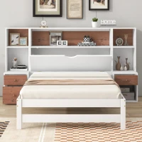 Vinsetto Twin Size Platform Bed with Storage Headboard, Drawers, and Nightstands, Solid Wood and MDF, 87" L x 73.5" W x 45" H, White(m-1)