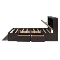 Wood Queen Size Platform Bed with Storage Headboard, Shoe Rack, and 4 Drawers, 90.5" L x 63" W x 43" H, Espresso(m-15)