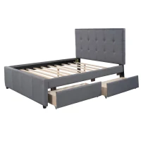 Vinsetto Full Size Linen Upholstered Platform Bed with Headboard and 2 Drawers, Solid Wood Frame, Built-in Slats, 79" L x 58" W x 47" H, Gray(m-12)