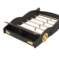 Full Size Race Car-Shaped Platform Bed with Wheels and Storage, Solid Wood and MDF, 90.5" L x 55" W x 15.5" H, Black(m-8)