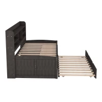 Classic Style Twin Size Wooden Captain Bed with Built-in Bookshelves, 3 Storage Drawers, and Trundle, 77.5" L x 88" W x 47" H, Antique Gray(m-13)