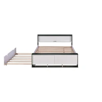 Vinsetto Full Size Platform Bed with Trundle, Storage Headboard and Footboard, USB Charging Ports, 92.5" L x 97.5" W x 32.5" H, White+Green(m-7)
