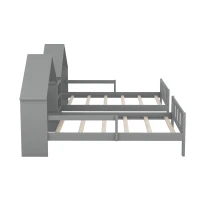 Double Twin Size Platform Bed with House-Shaped Headboard, Built-in Nightstand, Solid Wood Construction, 99.5" L x 78" W x 48" H, Gray(m-12)