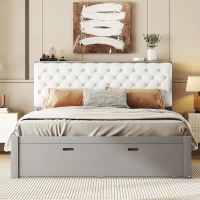 Wood Queen Size Platform Bed with Storage Headboard, Shoe Rack, and 4 Drawers, 90.5" L x 63" W x 43" H, Gray(m-1)