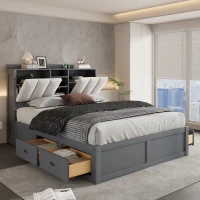 Vinsetto Wood Full Size Platform Bed with Storage Headboard, 4 Drawers, USB Charging Interface, 87" L x 56.5" W x 39.5" H, Gray(m-5)