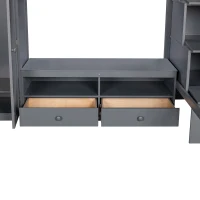 Full Size Loft Bed Frame with Wardrobe, Low Storage Table, Storage Staircase, Solid Wood and MDF, 93.5" L x 56.5" W x 65.5" H, Gray(m-6)