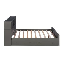 Vinsetto Full Size Platform Bed with Storage Headboard, Sliding Door, 2 Drawers, Solid Wood and MDF, 89" L x 58" W x 42" H, Gray(m-12)