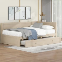 Vinsetto Vintage Style Twin Size Wood Daybed with Trundle and Guardrail, Solid Wood Construction, 77" L x 40.5" W x 31.5" H, Beige(m-5)
