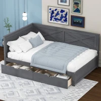 Vinsetto Twin Size Wood Daybed with 2 Drawers, Rustic Guardrail, Solid Pine Wood and MDF, 77.5" L x 42" W x 33.5" H, Grey(m-4)