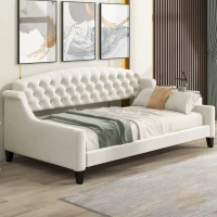 Modern Luxury Tufted Button Twin Size Upholstered Daybed with Foam Fill, Wood Supports, 80.5" L x 45.5" W x 34" H, Beige(m-1)