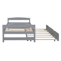 Twin Size Platform Bed with Twin Size Trundle, Headboard and Footboard, Sturdy Pine Wood Construction, 77.5" L x 40.5" W x 22" H, Gray(m-6)