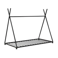 Metal Twin Size House Platform Bed with Triangle Structure, Sturdy Frame, and Safety Railings, 78" L x 41" W x 63" H, Black(m-2)
