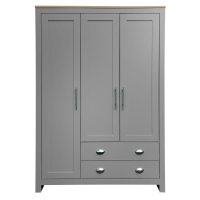 3 Door Storage Wardrobe with Cabinets, 2 Hanging Rods, and Drawers, 47" L x 20" W x 68" H, Gray