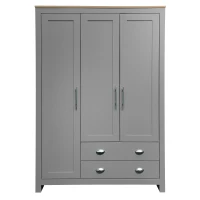 3 Door Storage Wardrobe with Cabinets, 2 Hanging Rods, and Drawers, 47" L x 20" W x 68" H, Gray(m-2)
