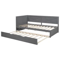 Vinsetto Twin Size Wood Daybed with Trundle, Rustic Guardrail, Solid Wood Construction, 77.5" L x 42" W x 33.5" H, Grey(m-13)
