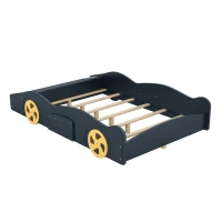 Full Size Race Car-Shaped Platform Bed with Wheels and Storage, Solid Wood and MDF, 90.5" L x 55" W x 15.5" H, Dark Blue(m-14)