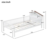 Twin Size Wood Platform Bed with House-Shaped Headboard, LED Light, Built-in Storage, 82" L x 41" W x 36" H, White(m-3)