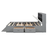 Wood Queen Size Platform Bed with Storage Headboard, Shoe Rack, and 4 Drawers, 90.5" L x 63" W x 43" H, Gray(m-15)