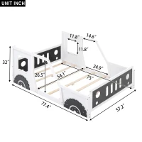 Full Size Classic Car-Shaped Platform Bed with Wheels, Sturdy Pine Wood and MDF Frame, Easy Assembly, 77.5" L x 57" W x 32" H, White(m-3)