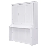 Space-Saving Design Queen Size Murphy Bed with Shelf, Solid Wood and MDF, 86" L x 69.5" W x 87" H, White(m-9)