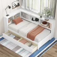 Vinsetto Twin Size Daybed with 2 Storage Drawers, Storage Cabinets, USB Ports, Solid Wood and MDF, 86" L x 51" W x 37.5" H, White(m-5)