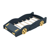 Twin Size Race Car-Shaped Platform Bed with Wheels and Storage, Solid Wood and MDF, 90.5" L x 40" W x 15.5" H, Dark Blue(m-9)