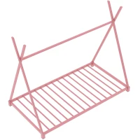 Metal Twin Size House Platform Bed with Triangle Structure, Sturdy Frame, and Safety Railings, 78" L x 41" W x 63" H, Pink(m-9)