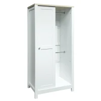 Bedroom Storage Wardrobe with Hanging Rods, 2 Drawers, Open Shelves, and Sliding Door, 31.5" L x 20.5" W x 68" H, White(m-10)