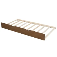 Vinsetto Twin Size Wood Daybed with Trundle, Rustic Guardrail, Solid Wood Construction, 77.5" L x 42" W x 33.5" H, Brown(m-8)